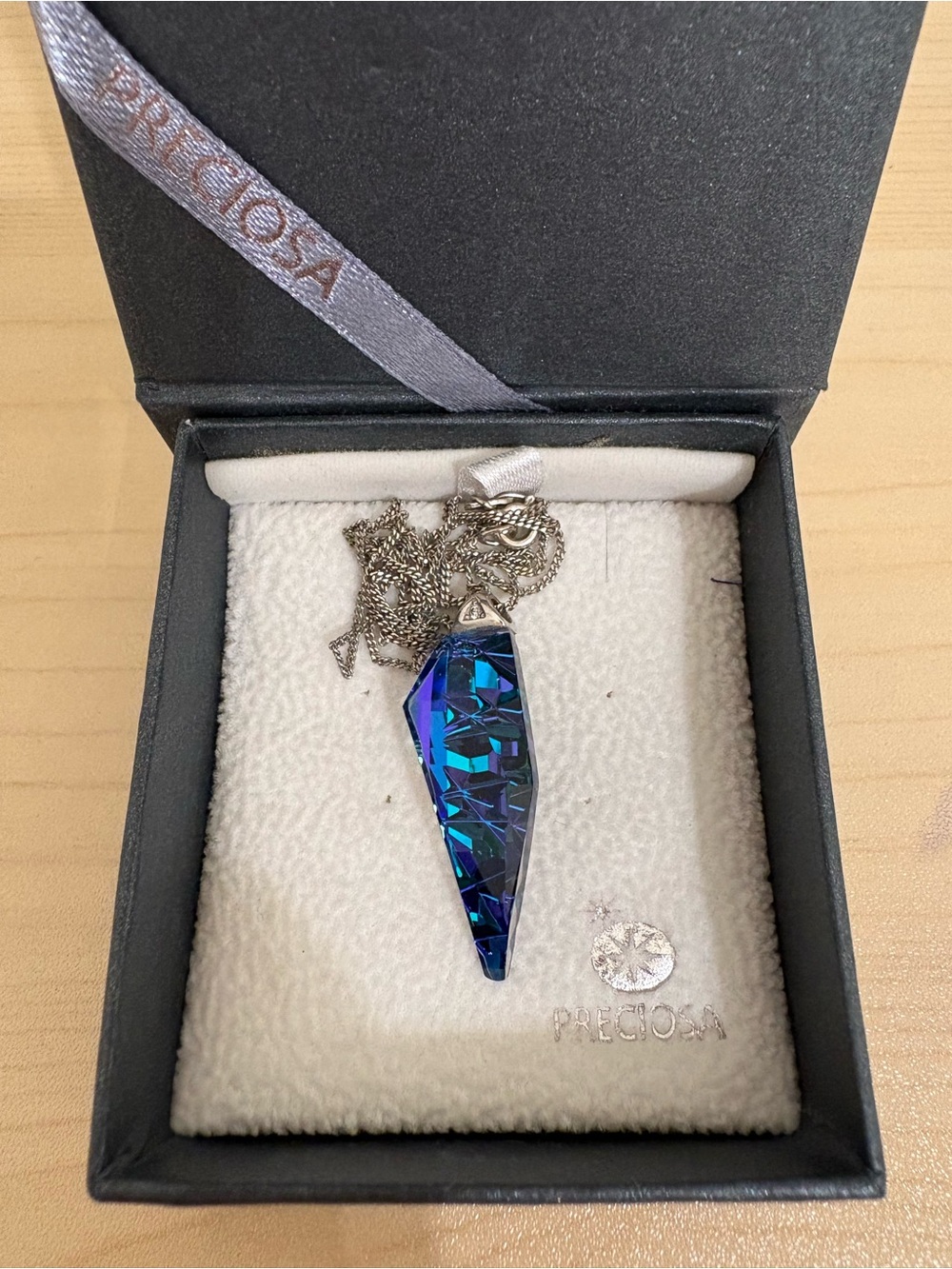 Czechia Preciosa Blue Iridescent Crystal Pendant Necklace